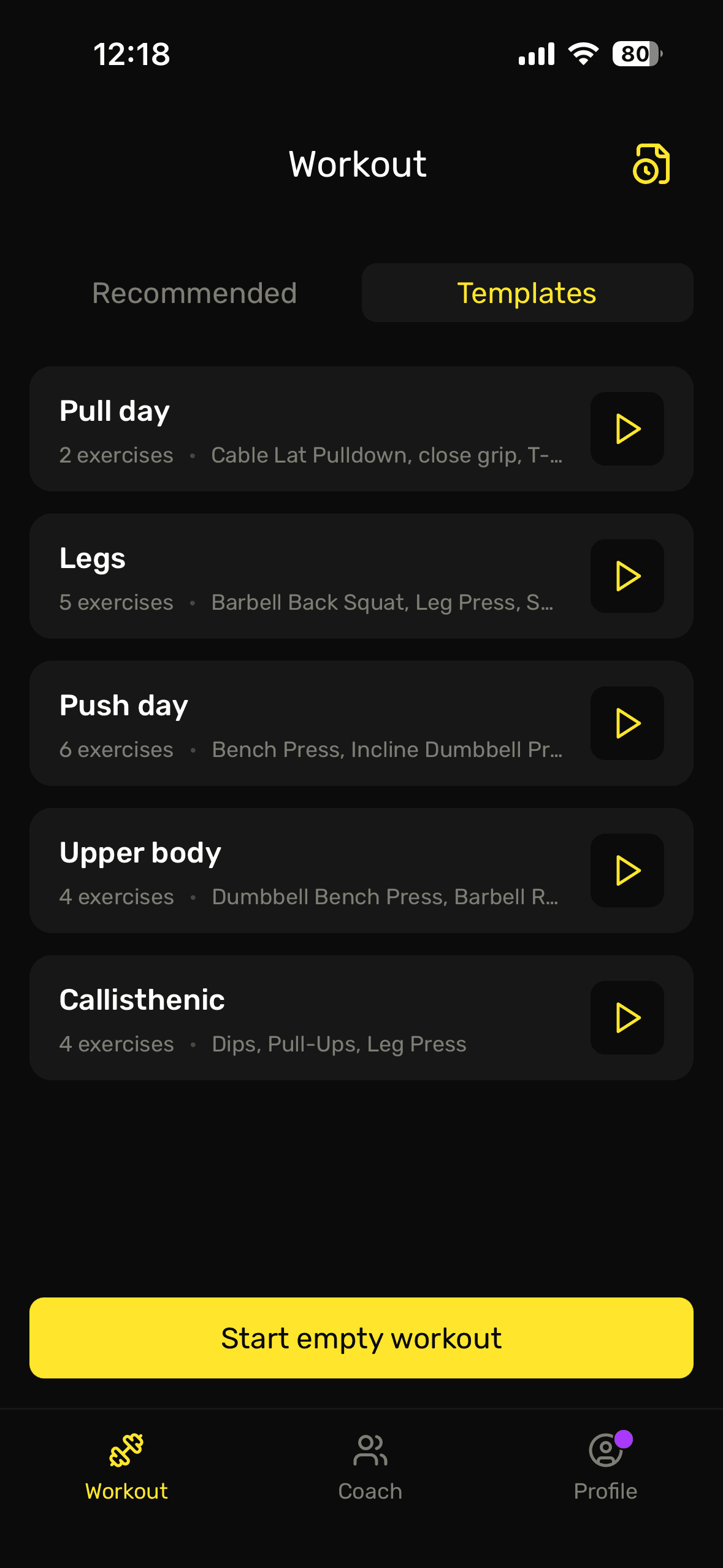 MuscleLab app screen: Repeat the sessions that work