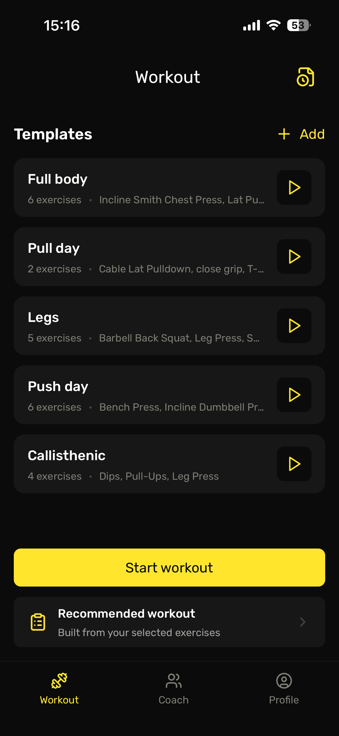 MuscleLab app workout screens